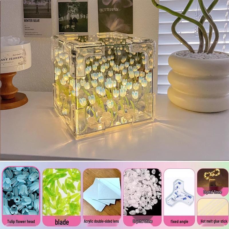 Handmade DIY Tulip Night Light 3D Magic Mirror – Perfect Birthday Gift for Couples or Friends