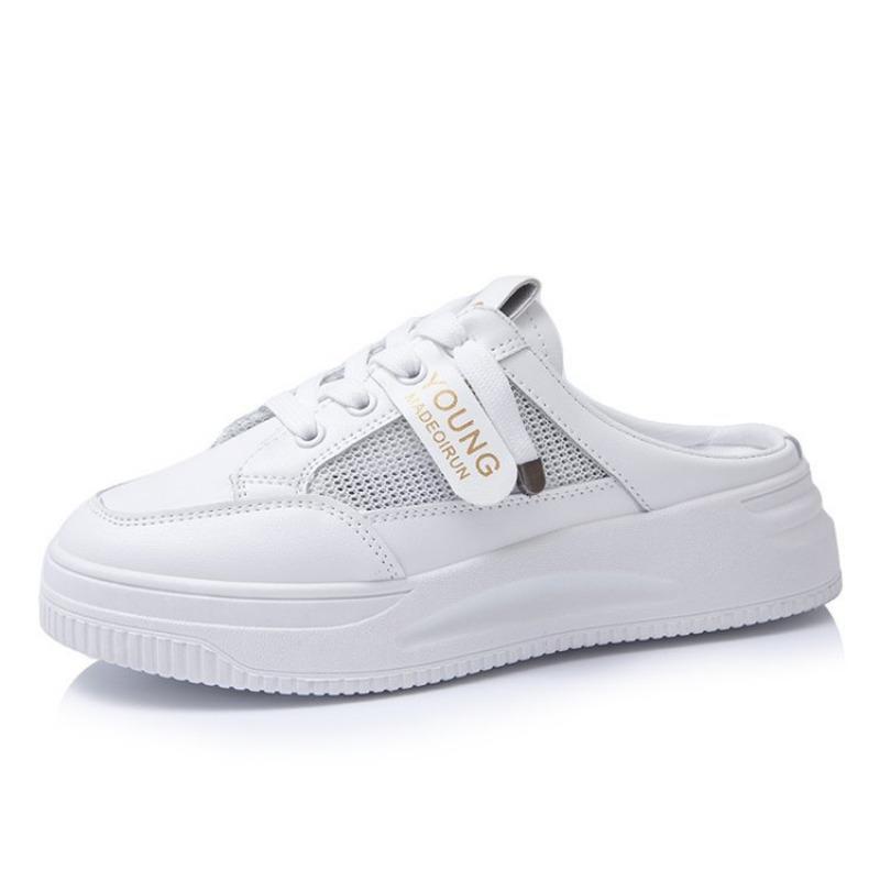 

Round head lace-up mesh casual cool slippers summer smiley face thick-soled little white shoes street shooting trendy mesh women s shoes 35 белый