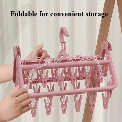 Windproof Extra Thick Drying Rack 32 Clips Heavy Duty Laundry Set Foldable Space Saving Foldable Drip Hanger Underwear Drying