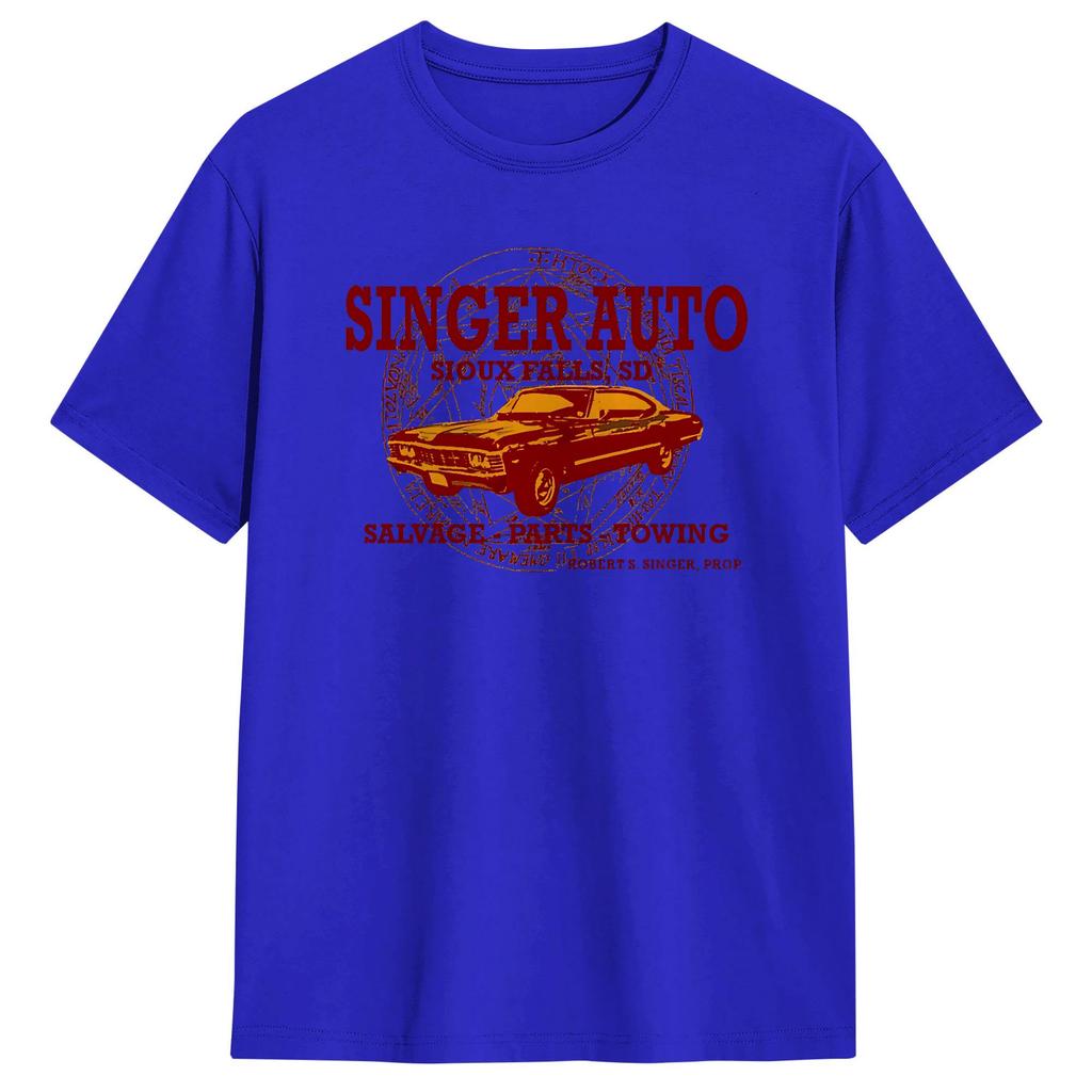 Streetwear T Shirt Summer SINGER AUTO Impala Supernatural Hip Hop TShirts Cotton Tee Shirt for Unisex Y2K Basic Short Sleeve Tops