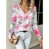 Fashion Women's V-Neck Long Sleeve 3D Animal Color Printing Casual Long Sleeve V-Neck T-Shirt