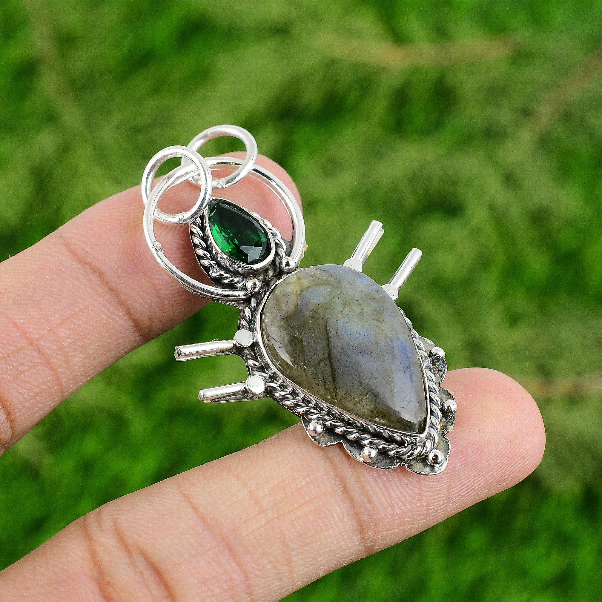 

Лабрадорит Драгоценный Камень Хром Диопсид Дочь Безель Подвеска на День Рождения Серебро 925