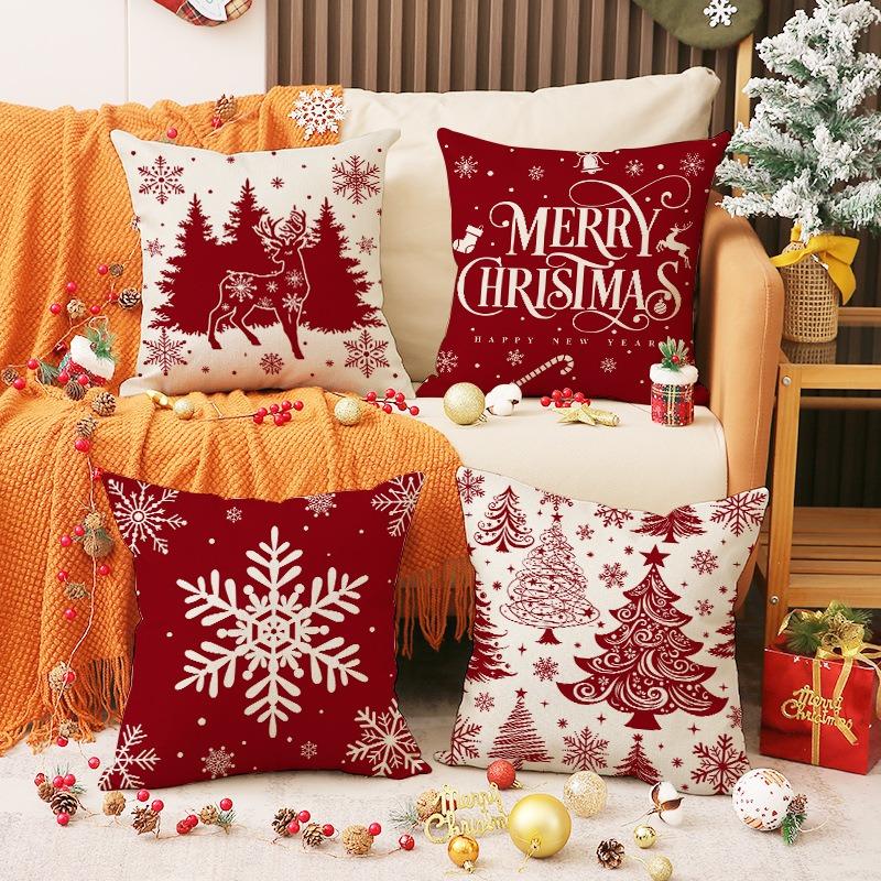 45x45cm Christmas Pillow Covers Set of 4,Winter Decorative Pillow Case, Merry Christmas Tree Cushion for Home Sofa Xmas Decor