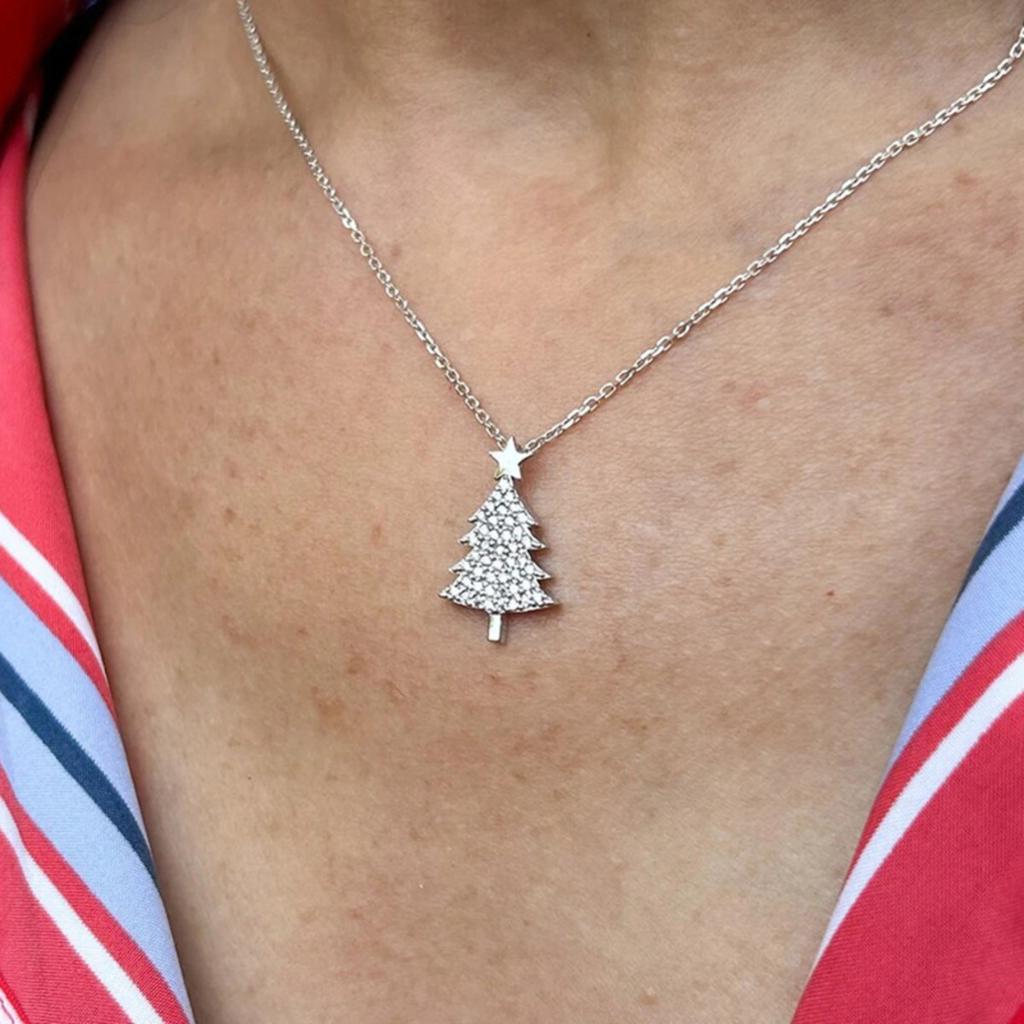 Christmas Tree Pendant Necklace with Star and Cubic Zirconia