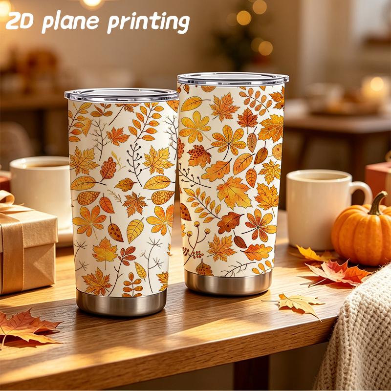 591ml Car Tumbler Autumn Maple Leaf Elements Straw Cup Straight Tumbler Leakproof Tumbler 20oz Car Straw Cup Insulated Travel Cup