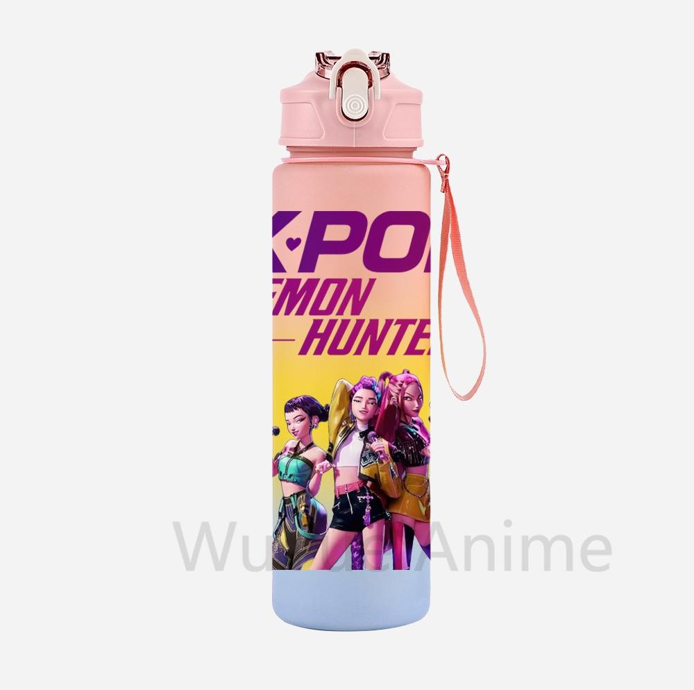 Anime K-Pop Demon Hunters Character Water Cup Large Capacity Outdoor Portable Rope Drinking Bottle Gift for Boys and Girls