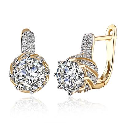 Small White Zircon Stone Clip Earrings for Women Charm Gold Color Luxury Wedding Jewelry
