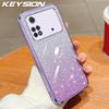 KEYSION Luxury Plating Glitter Phone Case for Xiaomi POCO M4 Pro 4G 5G Transparent Soft TPU Shockproof Back Cover for POCO M4 Pro 5G