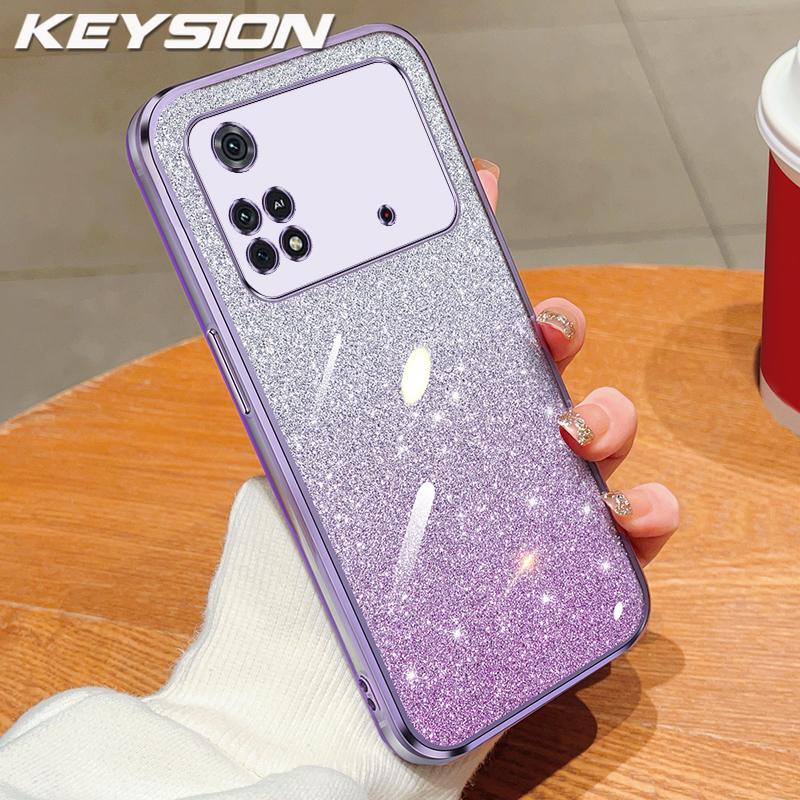 KEYSION Luxury Plating Glitter Phone Case for Xiaomi POCO M4 Pro 4G 5G Transparent Soft TPU Shockproof Back Cover for POCO M4 Pro 5G