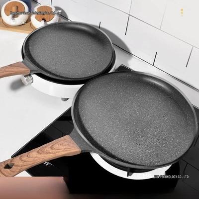 Thickened Composite Bottom Maifan Stone Non-stick Pancake Pan with Wooden Handle for Induction Cooker