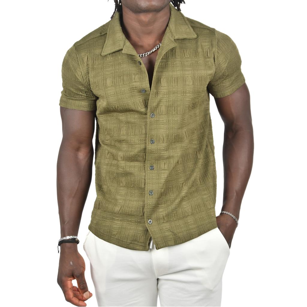 DeepSEA Oversized Shirt with Open Collar and Seersucker Buttons Short Sleeves 2403017