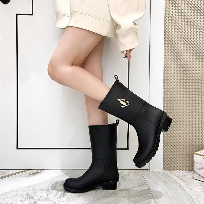 Summer High Tube New Womens Rain Boots Fashion Outdoor Thick Bottom Waterproof Non-Slip Leisure Car Wash Kitchen Work Rain Boots