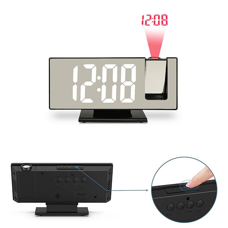 LED Projection Alarm Clock for Bedroom Ceiling Wall Mirror Digital Desktop Clock with 180° Rotatable Projector Snooze Temperature
