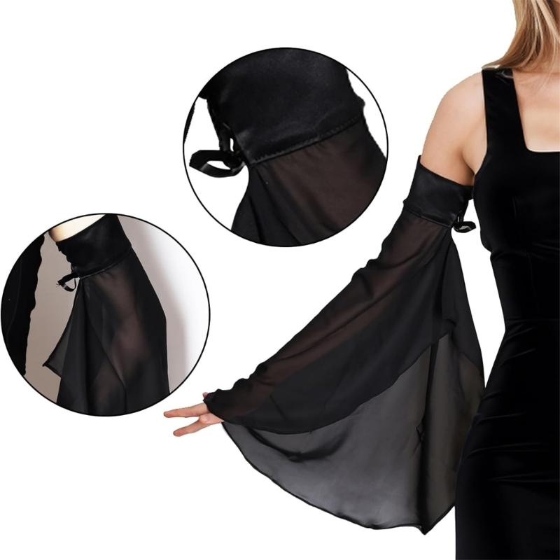 2pack Stylish Chiffons Bridal Gloves Long Oversleeves Fashionable Sleeves for Weddings, Photoshoots