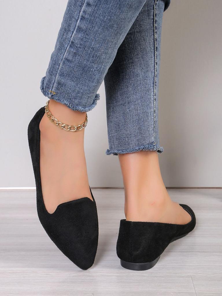 Fashion 2024 Spring and Autumn Fashion New Style Casual Comfortable Solid Color Pointed Women's Shallow Mouth Flat Shoes