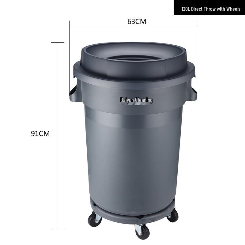 Large Round Wheeled Trash Can with Lid for Outdoor or Kitchen Use