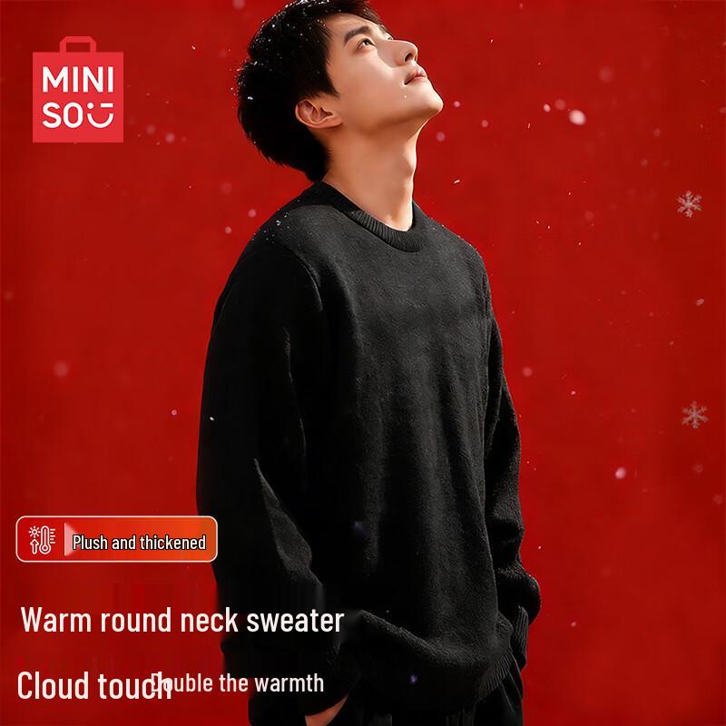 MINISO Men's Winter Fleece Lined Round Neck Sweater