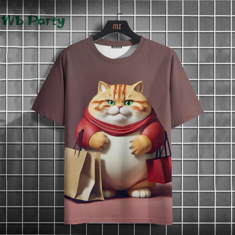 Cat Print T-shirts for Men Casual Short Sleeved Tee Oversized Mens Clothing Men's Funny T-shirt Animal Print Graphic T Shirts
