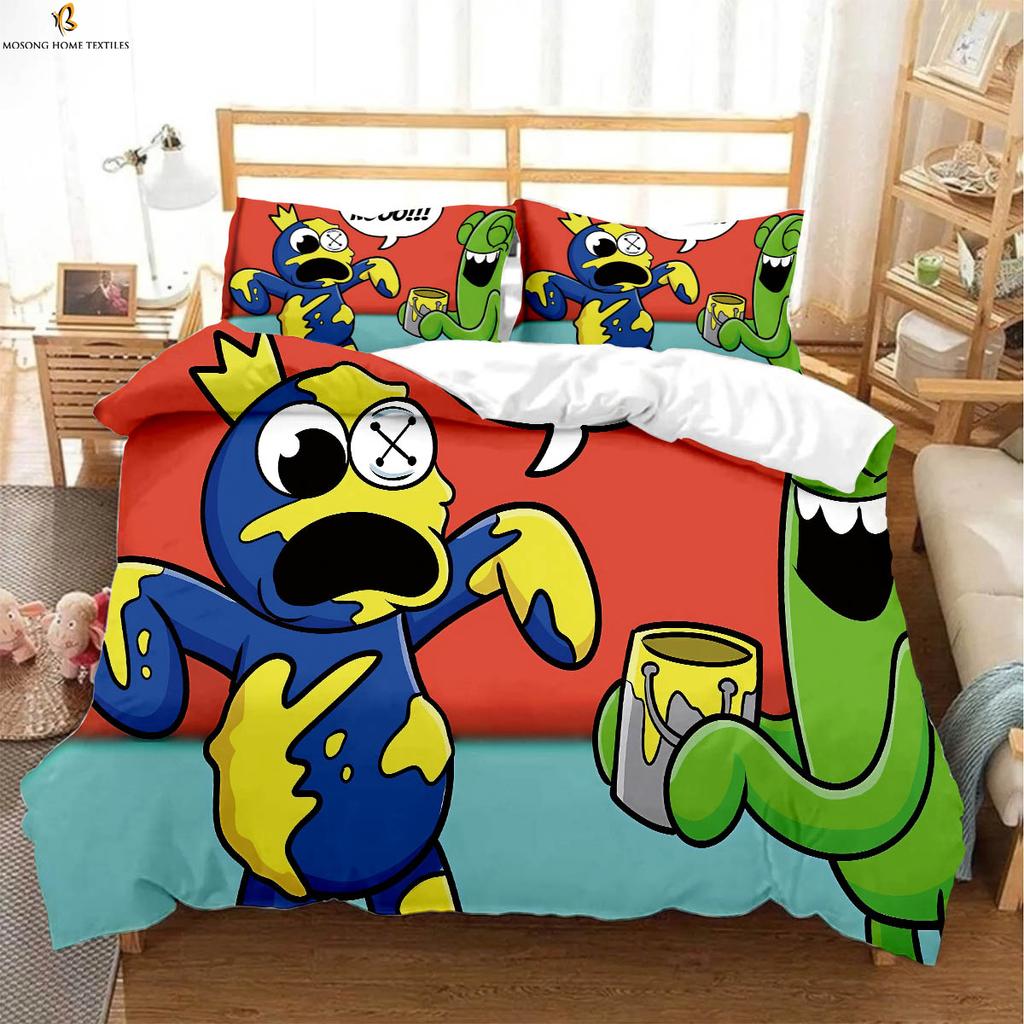 Cute Funny Cartoon Print Quilt Cover 100% Polyester Machine Washable Bedding Set Quilt Cover Pillowcase Three-Piece Set