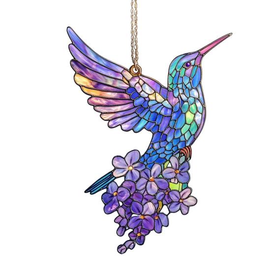 Barevný lapač slunce s kolibříkem Vitrážové akrylové květinové a kolibříkové dekorace Závěsný lapač slunce