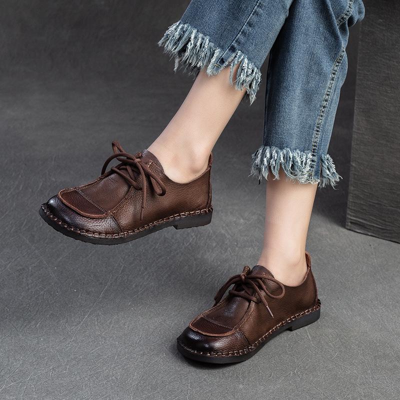 2024 Spring Women's Retro Soft Leather Casual Lace-Up Shoes