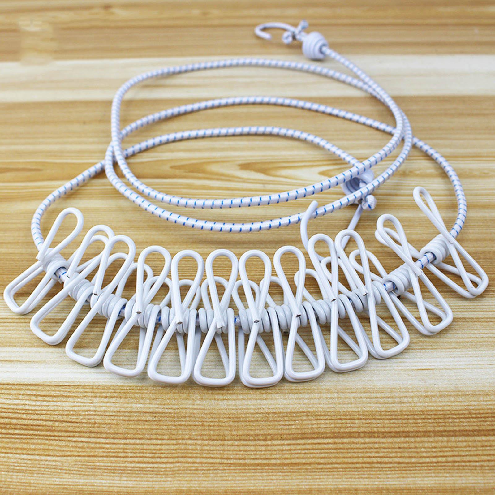 

Веревка для белья для путешествий на открытом воздухе Портативная выдвижная веревка для белья с зажимами белый