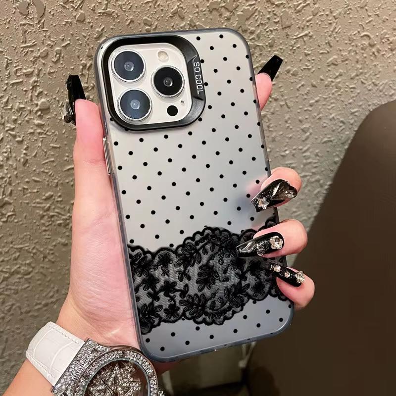 

Black Lace Trim Laser Phone Case For iPhone 17 Pro Max 16 15 Pro 14 13 Mini 12 11 XR XS 17Air Plus Shockproof Protective Cover iPhone 15 Pro Max чорний