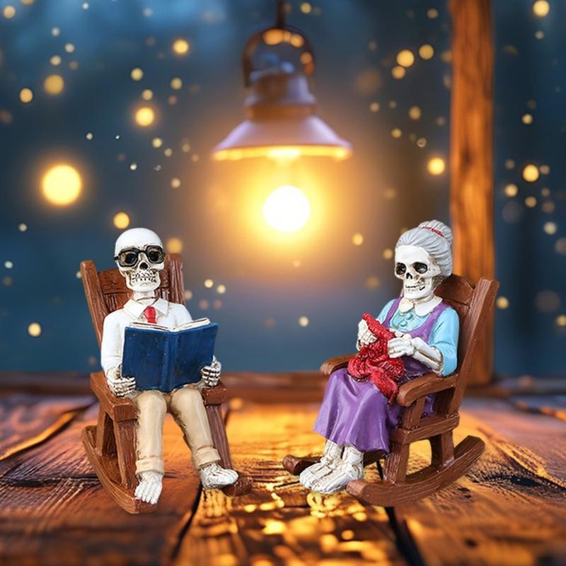 Handgefertigtes Paar auf Schaukelstuhl Harzstatue Elegante Bücherregal Dekoration Künstlerisches Geschenk Für Buchliebhaber Haus Garten