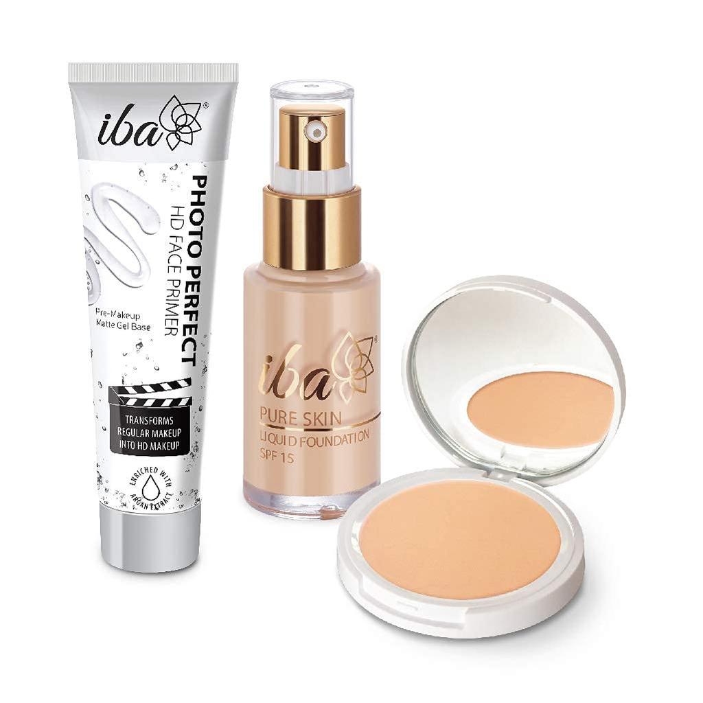 Iba Primer + Foundation + Compact Combo, Ivory Fair, 30 millilitre l Long Lasting, Full Coverage Base Makeup l Vegan & Cruelty Free