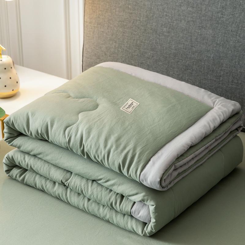 Solid Color Washed Cotton Skin-Friendly Machine Washable Summer Quilt for Air Conditioned Rooms – Thin, Single & Double Sizes