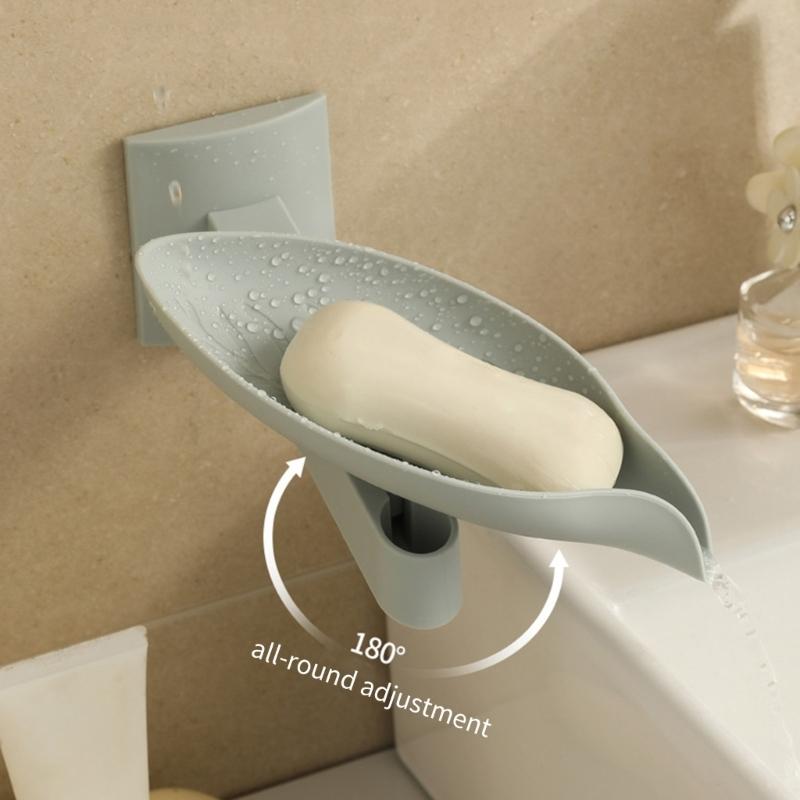 Soap Organizers Leaf Shape Plastic Soap Holder Tray with Adjustable Design and Auto Draining for Sink Countertop