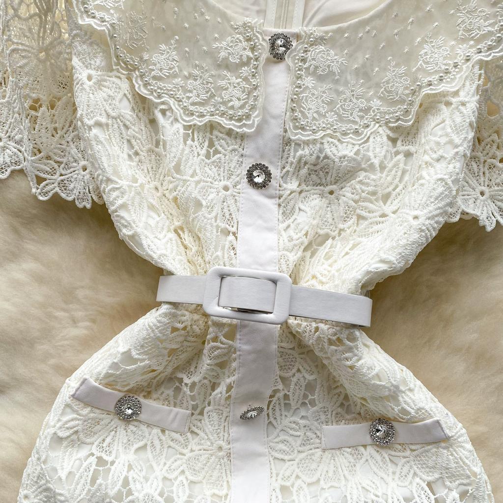 Sommer Frauen Elegante Spitze Häkeln Stickerei Blume Schlank Bodycon Mini Kurze Büro Arbeit Party Kleider