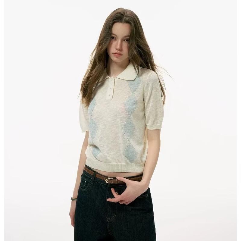 ICH MODE Diamond Jacquard Knit Polo T-Shirt S