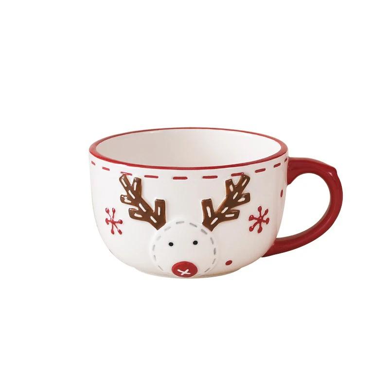 Christmas Ceramic Mug Mousse Coffee Cup Nordic Santa Claus Cartoon Pattern Home Breakfast Dessert Milk Mug for Kids Xmas Gift