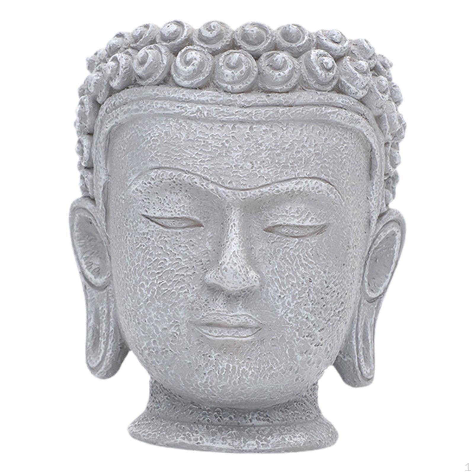 

Buddha Head Flower Pot Figurine Outdoor Gift Organizer Ornaments Plant Container Statue for Kitchen Height 10.6 cm