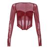 European and American style autumn new women's clothing solid color slim-fitting navel street fashion square collar long-sleeved top women