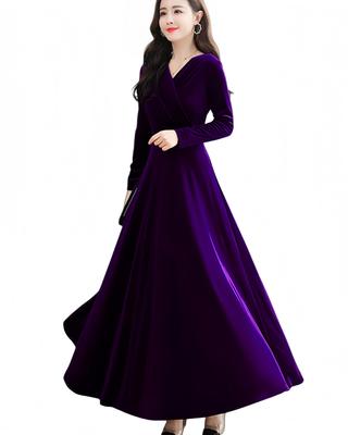 BIIYUHN Long Dress with Long Perfect for Formal Elegant Party Plus Sizes Elegant and Stylish Women's Sleeves, Cache-Coeur V-Neck, Velvet, Weddings,