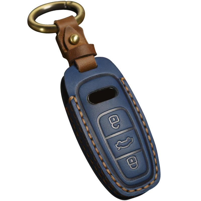 Leather Car Key Cover Case Shell For A1 A3 A5 A6 A7 A8 A4 Quattro Q3 Q5 Q7 2009-2022 Auto Accessories Remote Smart
