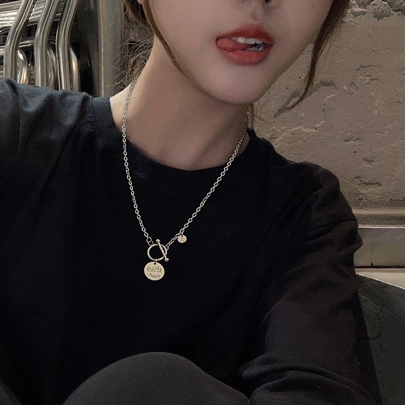 

Niche Style Titanium Steel Girl Sweet Cool Accessible Luxury Decorative Necklace The Paris Alphabet