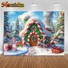 Mocsicka Christmas House Photography Background Xmas Tree Snowflake Lollipop Gifts Decoration Child Family Party Backdrop Banner4