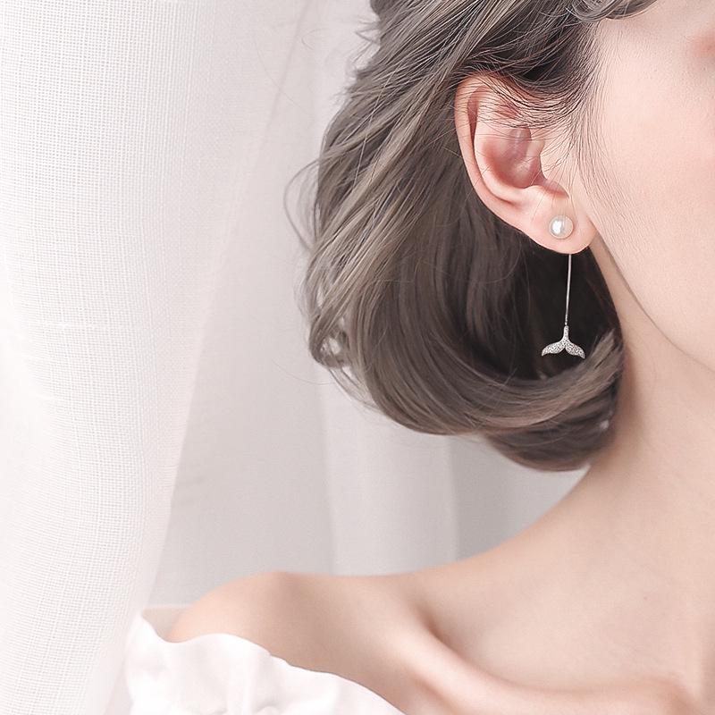 "S925 Silber Perlen Fischschwanz Ohrringe für Damen - Promi-Stil, Elegant und Trendy"