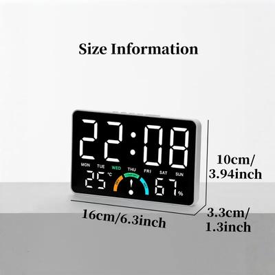 Digital Alarm Clock TEMP Humidity Week Comfort Level Dual Alarm Snooze Table Clock 12/24H Timer Auto Dimmable LED Wall Clock