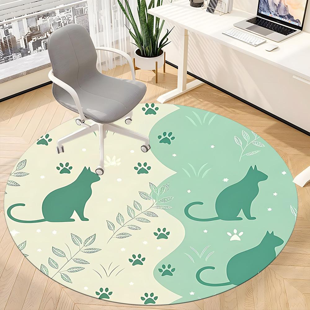 1pc Cat Nature Office Round Area Rug, Indoor Mat Suitable For Office, Under Office Chairs Bedroom Living Room Home Decor, Room Deco174