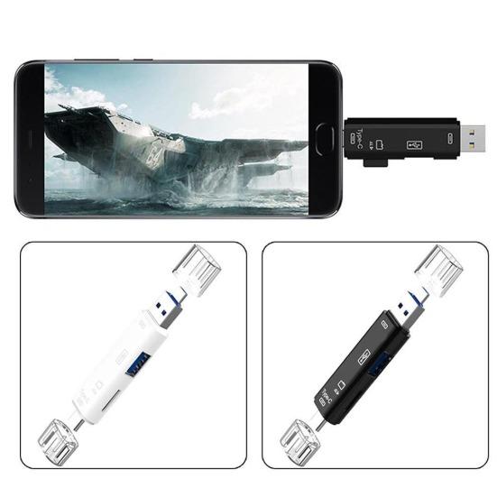 5 In 1 USB 3.0 Type-C Micro OTG TF Micro Security Digital Card Reader Adapter
