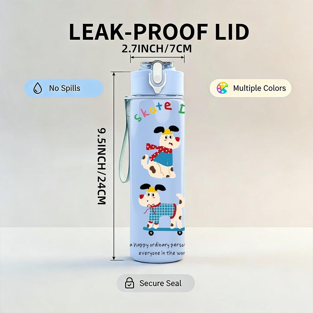 1PC Blue Little Character Print 750ml Color Plastic Sports Water Bottle Leakproof Flip Straw Lid Suitable for Sports Office Home Use