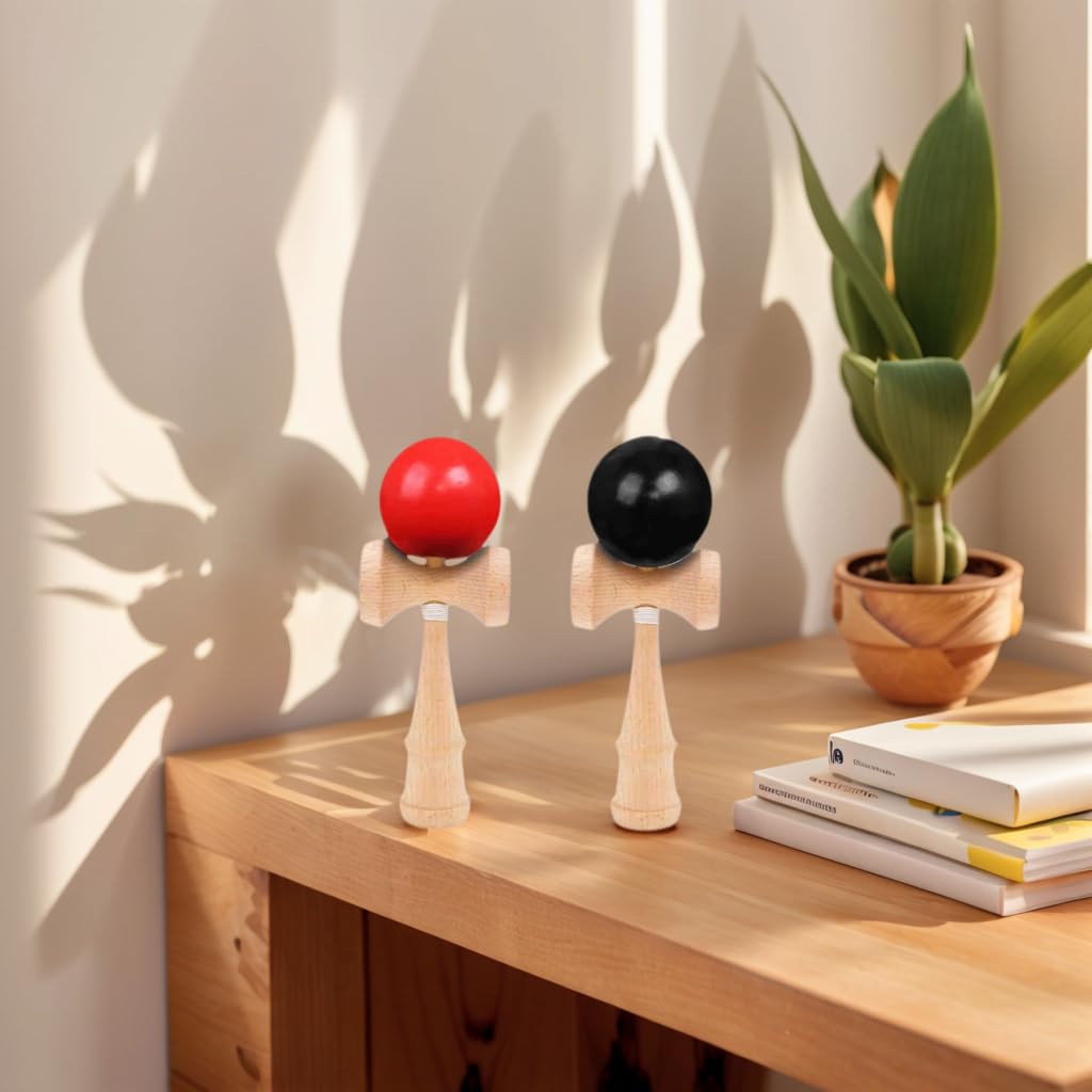 Set of 2 Wooden Kendama for Kendama and Kendama and Kendamas, Classes, Practice, Competitions, Children's (Red Black)