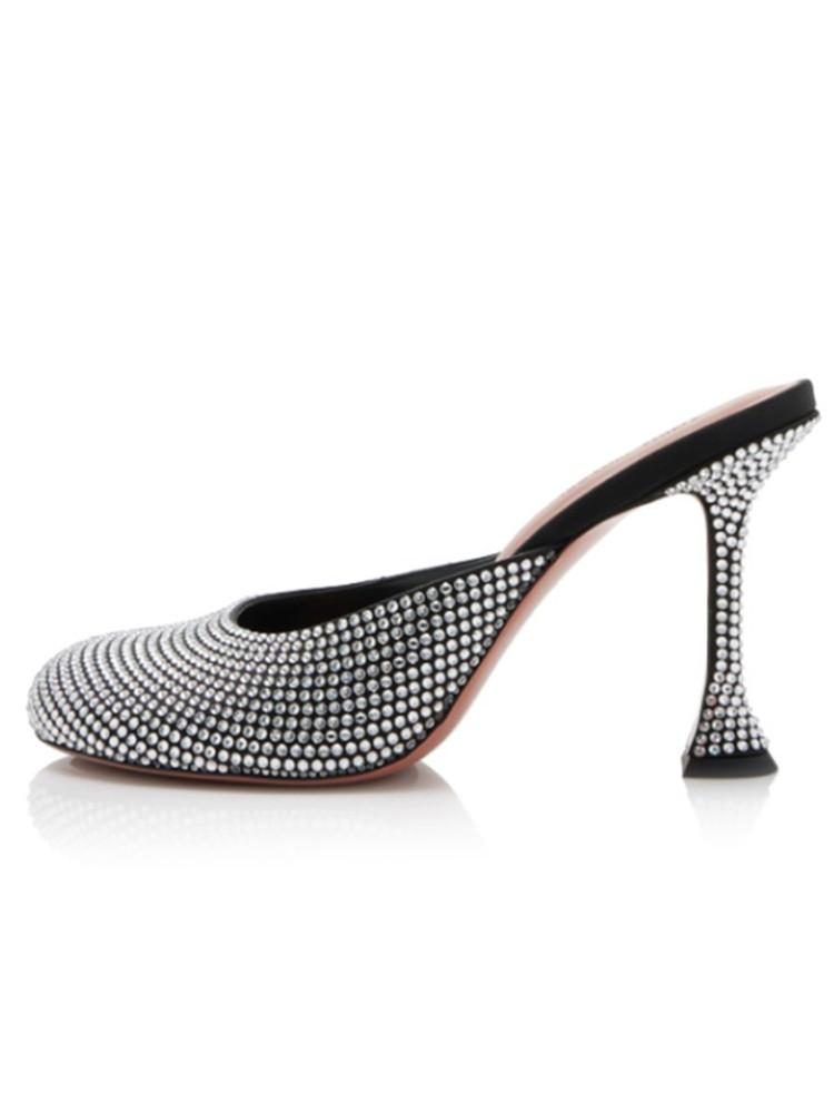 Summer New Round Headed High Heels Outdoor Fashion Slippers with Headless Back Air Bow Fashion Show Large Women's Sandals