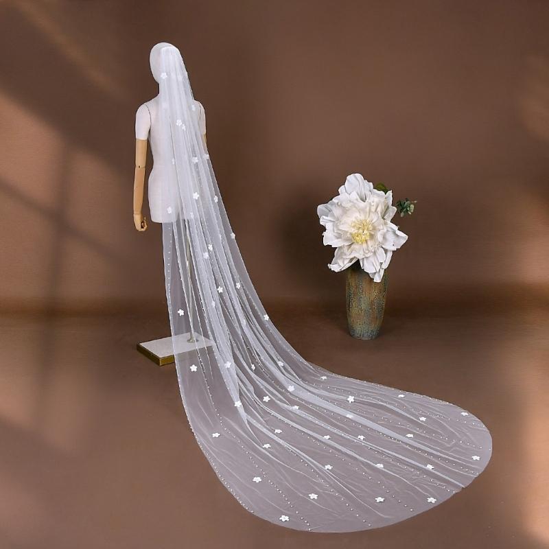 Romance Beaded Bridal Veils Long U Shape Chapel Train Veils For Bride Beach Church Wedding And Special Event Photoshoots