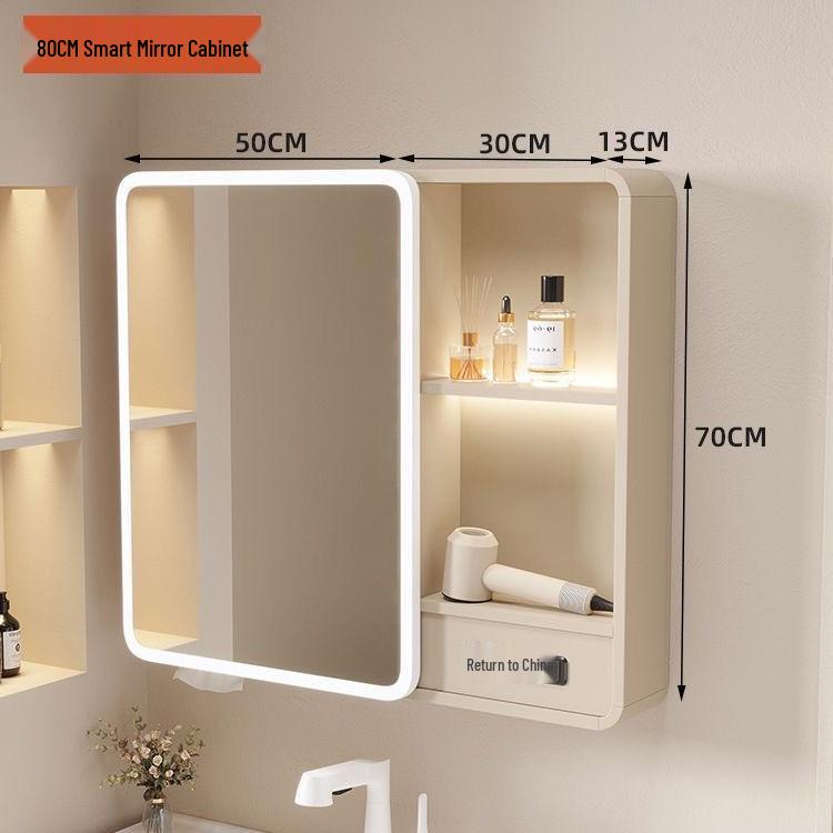 Curved Space Aluminum Smart Mirror Cabinet: Wall-Mounted, Multi-Functional Bathroom Storage with Rounded Corners.