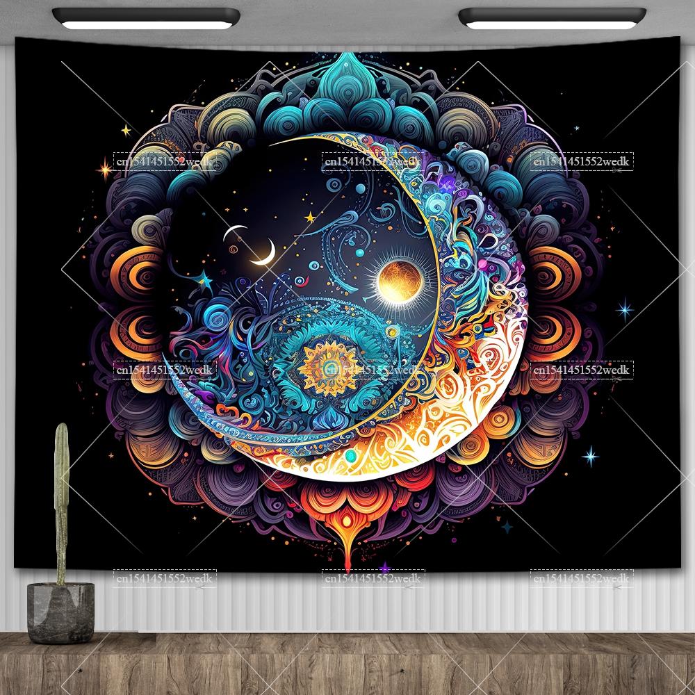 Mandala Półksiężyca Słońce Gobelin Gobelin Wiszący na Ścianie Boho Wiedźmiński Gobeliny Wystrój Pokoju Flagi Domowe